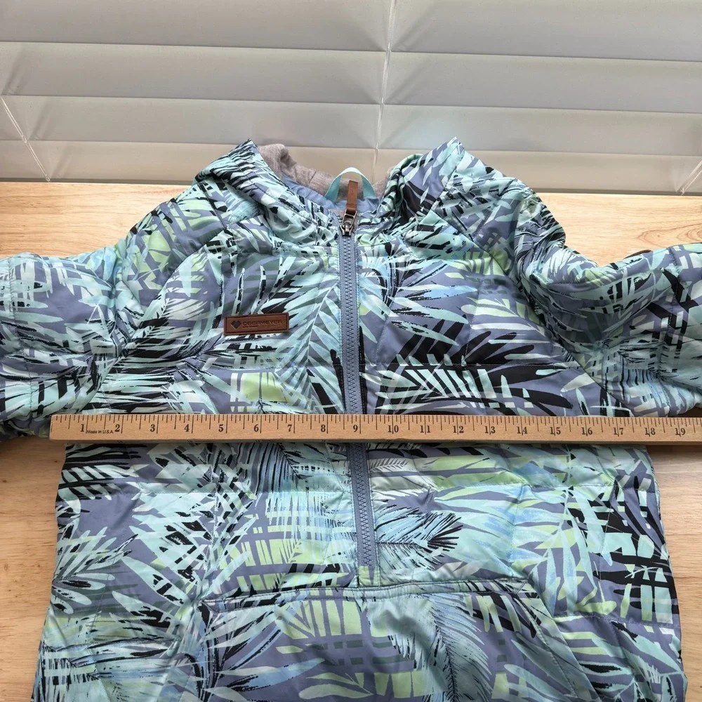 Obermeyer Peri Down Anorak Jacket Kids Girls Light Blue Green Botanical - Large